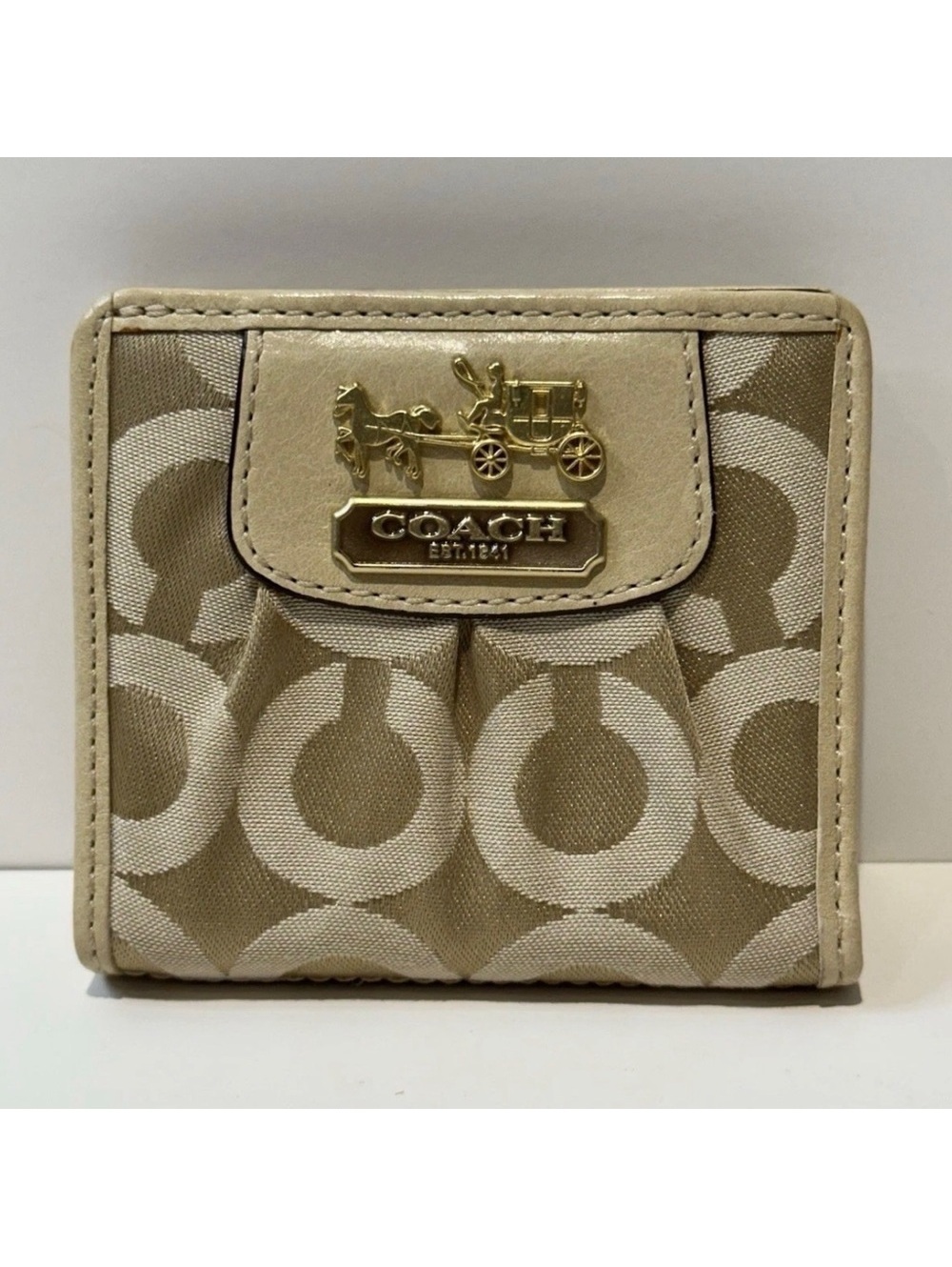 Coach Signature Canvas & Leather Small Wallet Beige / Pink Interior
